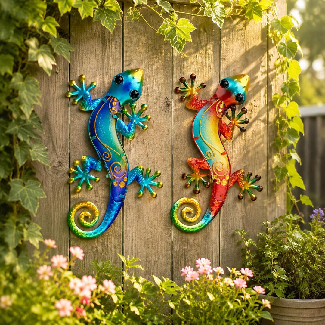 Dexlyn Metall Gecko Gartendeko,Wanddekoration Eidechse Skulptur Hängende 20×40cm Rot, Rot
