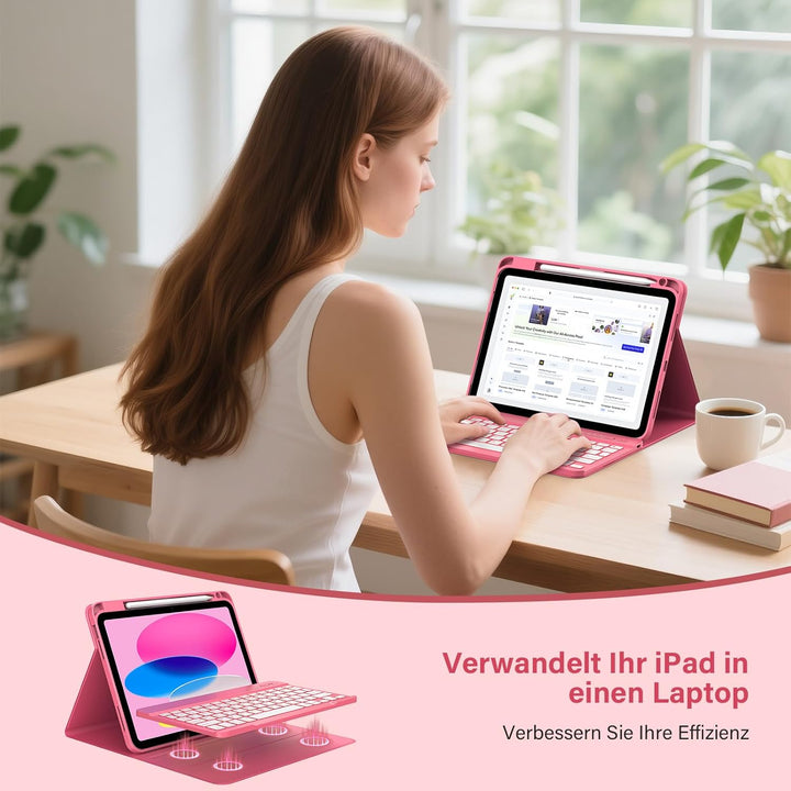KBCASE Hülle mit Tastatur für iPad A16 11/10 Generation(11 Zoll 2025/10.9 Zoll 2022), 7 Farbige Bele
