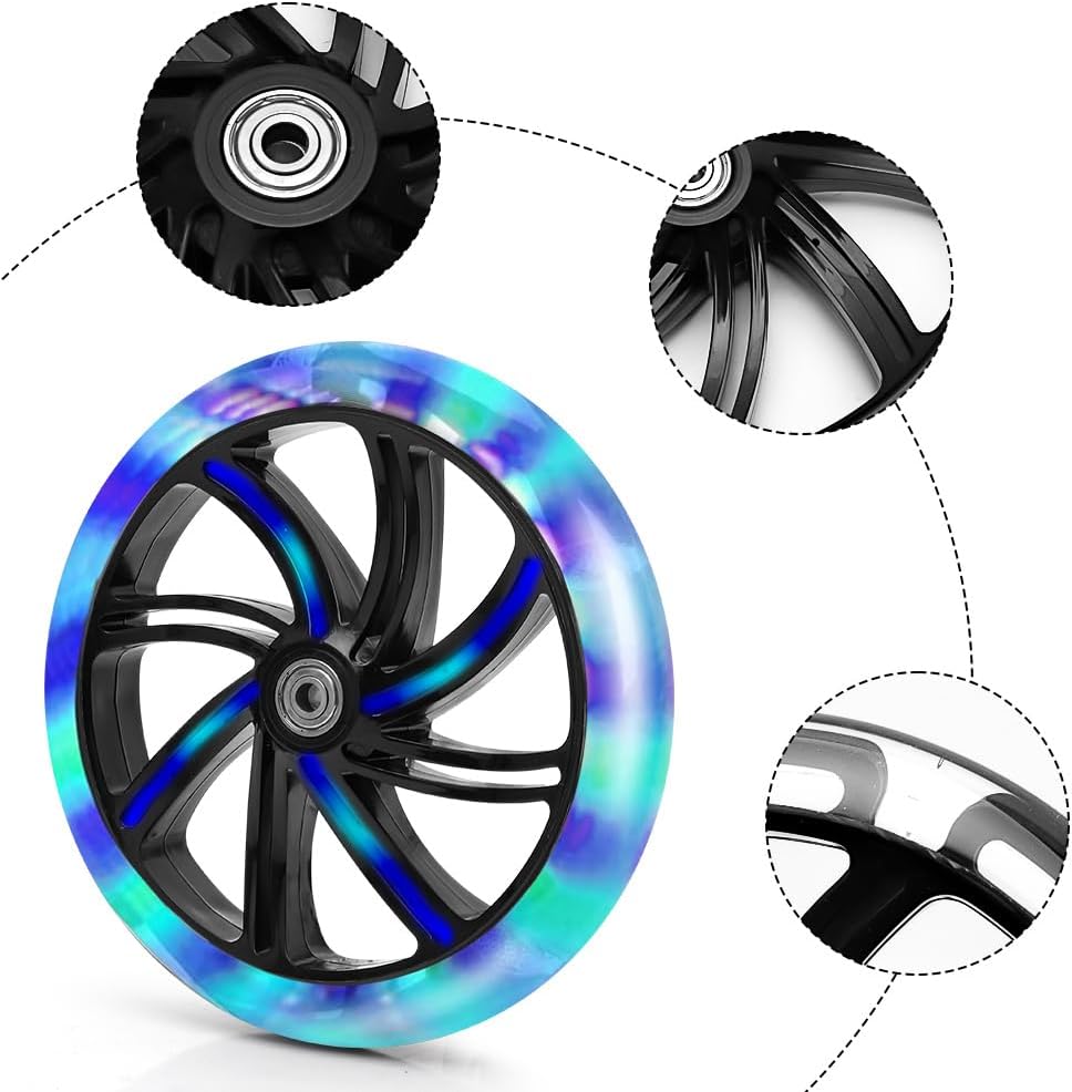 200mm Scooter Rollen, Leuchtende Scooter Rollen, 2 Stück LED-Lichtrollen, Scooter Ersatzräder Räder,