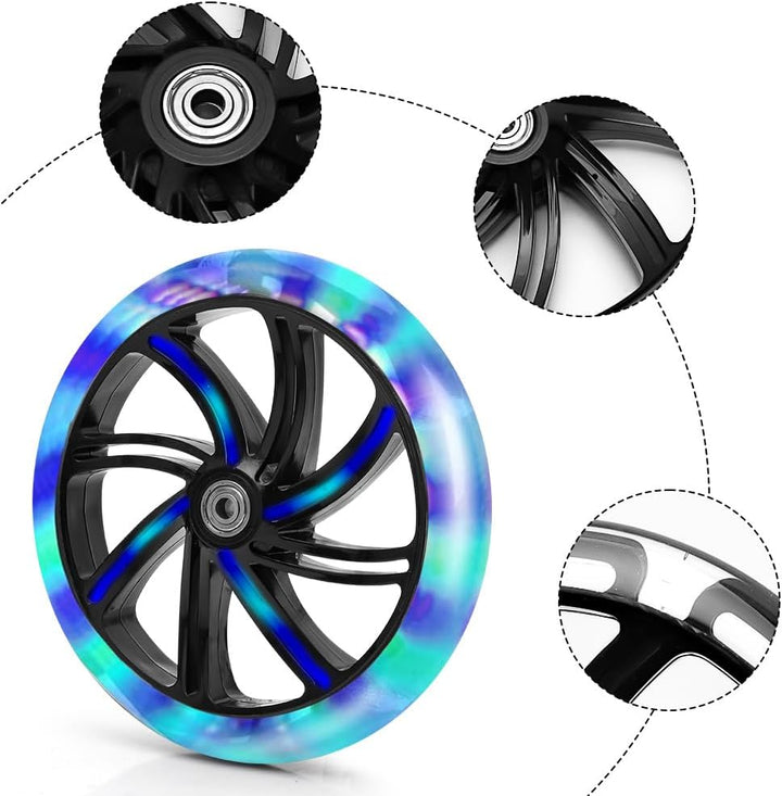 200mm Scooter Rollen, Leuchtende Scooter Rollen, 2 Stück LED-Lichtrollen, Scooter Ersatzräder Räder,