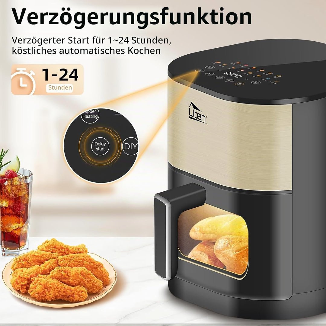 Uten Dual Blaze Heissluftfritteuse 5,5L mit Sichtfenster Innenbeleuchtung 2 Heizquellen einzeln steu
