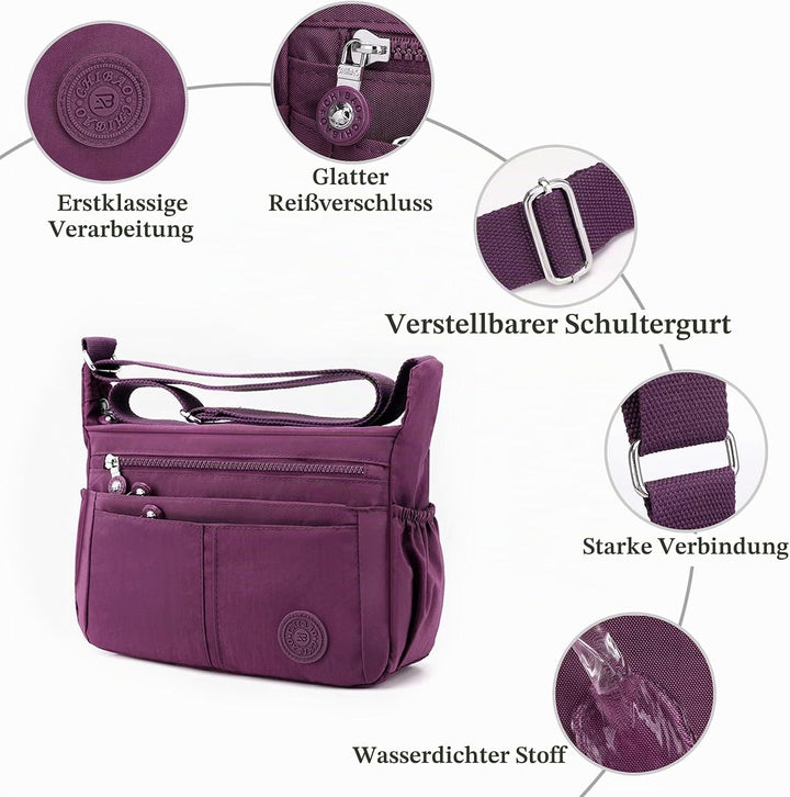 FANDARE Casual Schultertasche Damen Leichte Umhängetasche Wasserdicht Nylon für Sporttasche Arbeitst