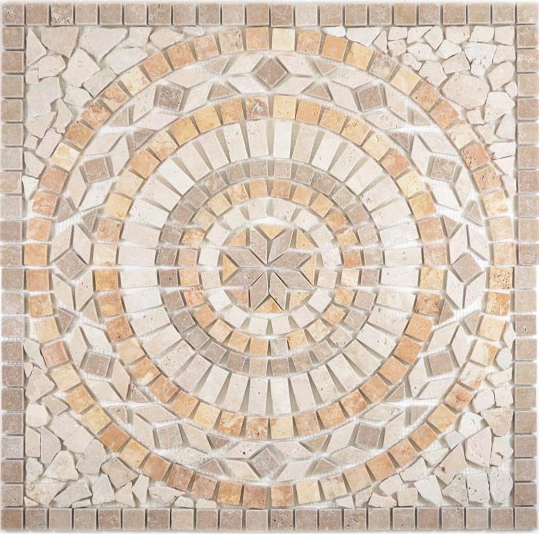 Naturstein Mosaik Einleger Fliese Gross Travertin beige gelb walnuss für WANDDEKO BAD WC KÜCHENDEKO