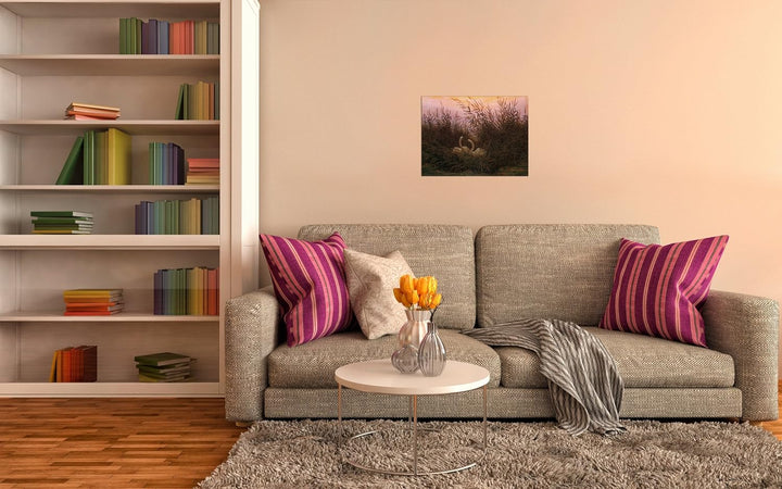 Bilderdepot24 Bild auf Leinwand | C. D. Friedrich Schwäne im Schilf beim ersten Morgenrot in 80x60 c
