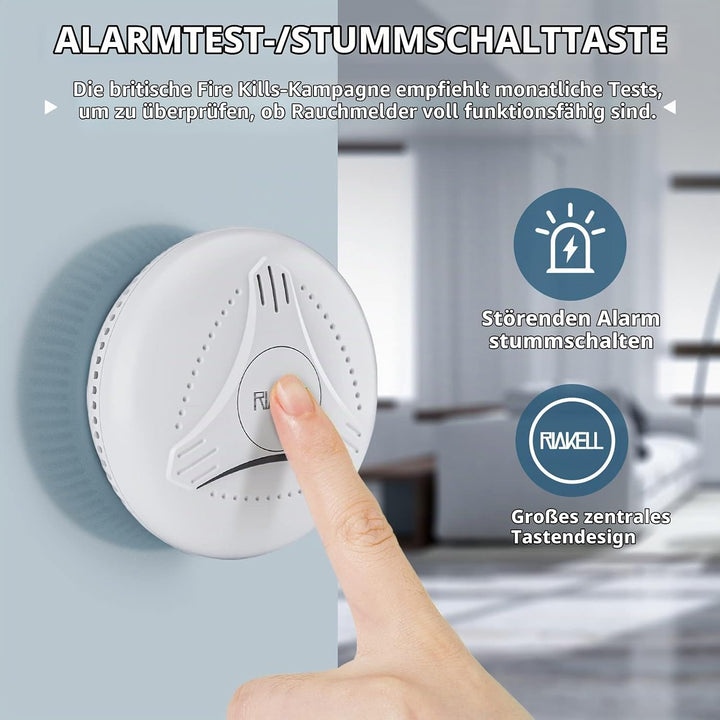 5er Set Rauchmelder 10 Jahre Batterie, Rauchwarnmelder Feuermelder mit Fotoelektrischem Sensor, TÜV