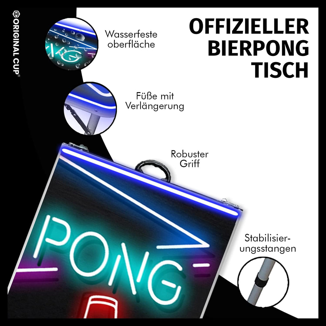 Beer Pong Offizieller Spotlightholes Tisch mit Löchern | Neonlicht | Premium Qualität | Offizielle W