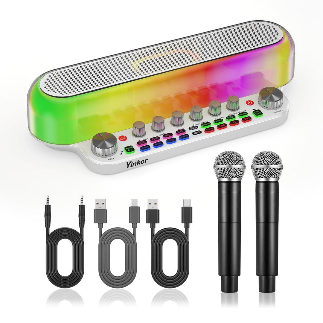 Audio Mixer Bluetooth Maschine mit 2 Kabellose Mikrofones Tragbarer Karaoke Lautsprecher, Live Sound