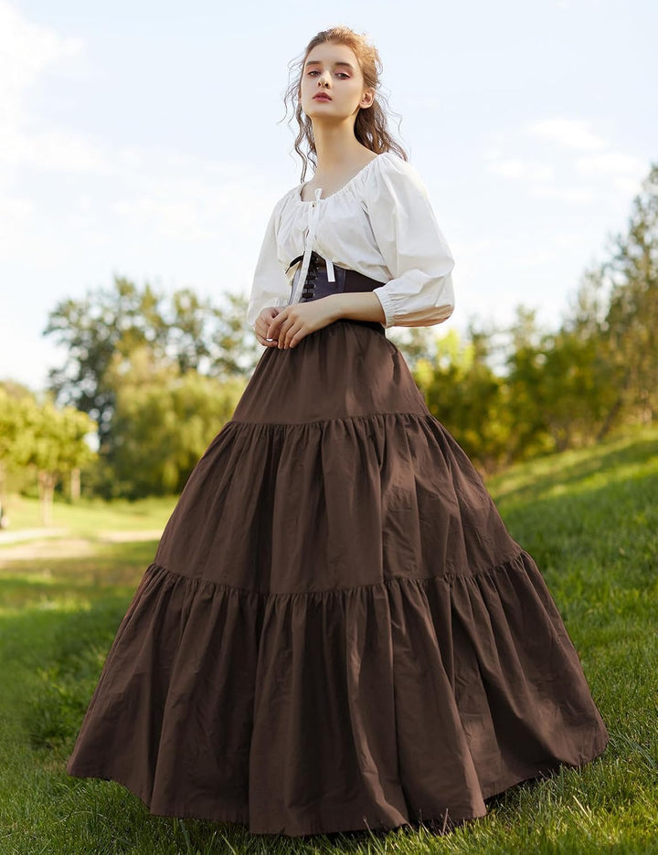 BEAUTELICATE Mittelalterlicher Rock Lang Baumwolle Damen Renaissance Rock Kleidung Viktorianisch Ste