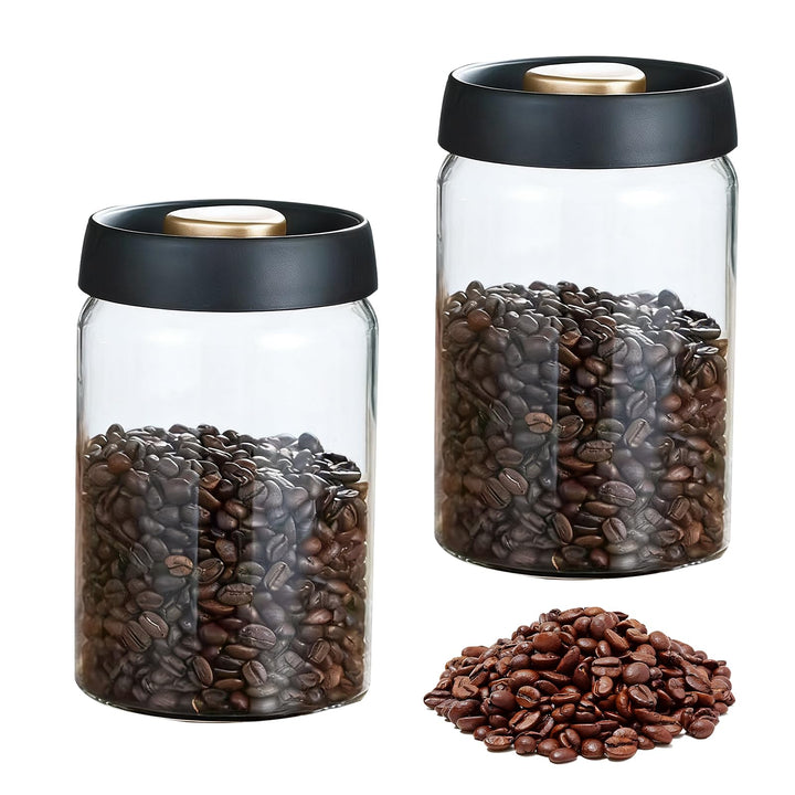 kaffeebohnen behälter: 2 Stück Vakuum Kaffeedose Glas 1200ml 10.4x18cm Schwarz Gold Luftdicht Für Es