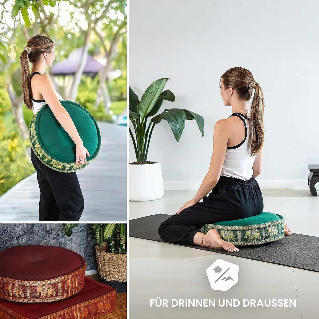 livasia Meditationskissen mit Thaiseide - Ø 45x15cm - Yogakissen mit Kapok, Pouf, Bodenkissen für Yo