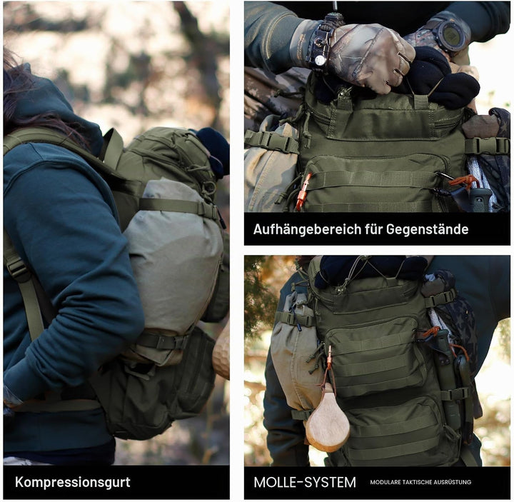 Mardingtop Taktischer Rucksack 40L, Herren Damen Wanderrucksack Für Bundeswehr, Survival, Outdoor, T