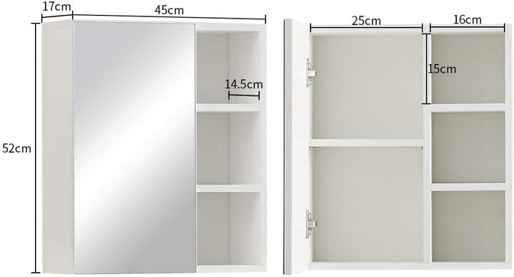 CLIPOP Badezimmer Spiegelschrank,Badezimmerschrank mit Einzeltür Verspiegelt und 2 Einlegeböden,Holz