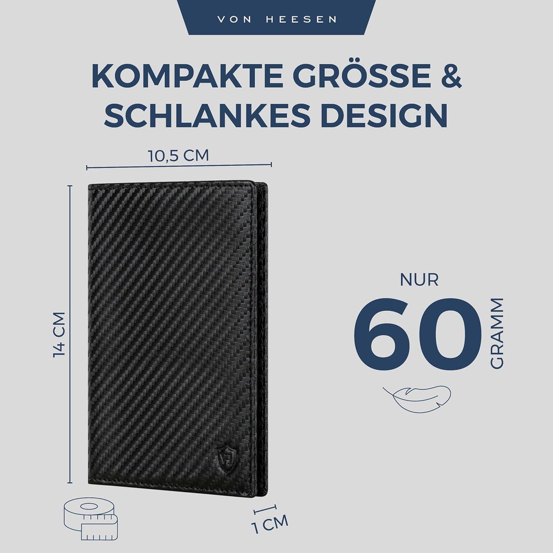 VON HEESEN® Reisepasshülle Etui mit RFID-Schutz - Passhülle Passport Reisepass Mappe Hülle Organizer
