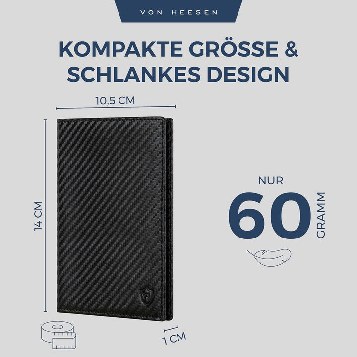 VON HEESEN® Reisepasshülle Etui mit RFID-Schutz - Passhülle Passport Reisepass Mappe Hülle Organizer