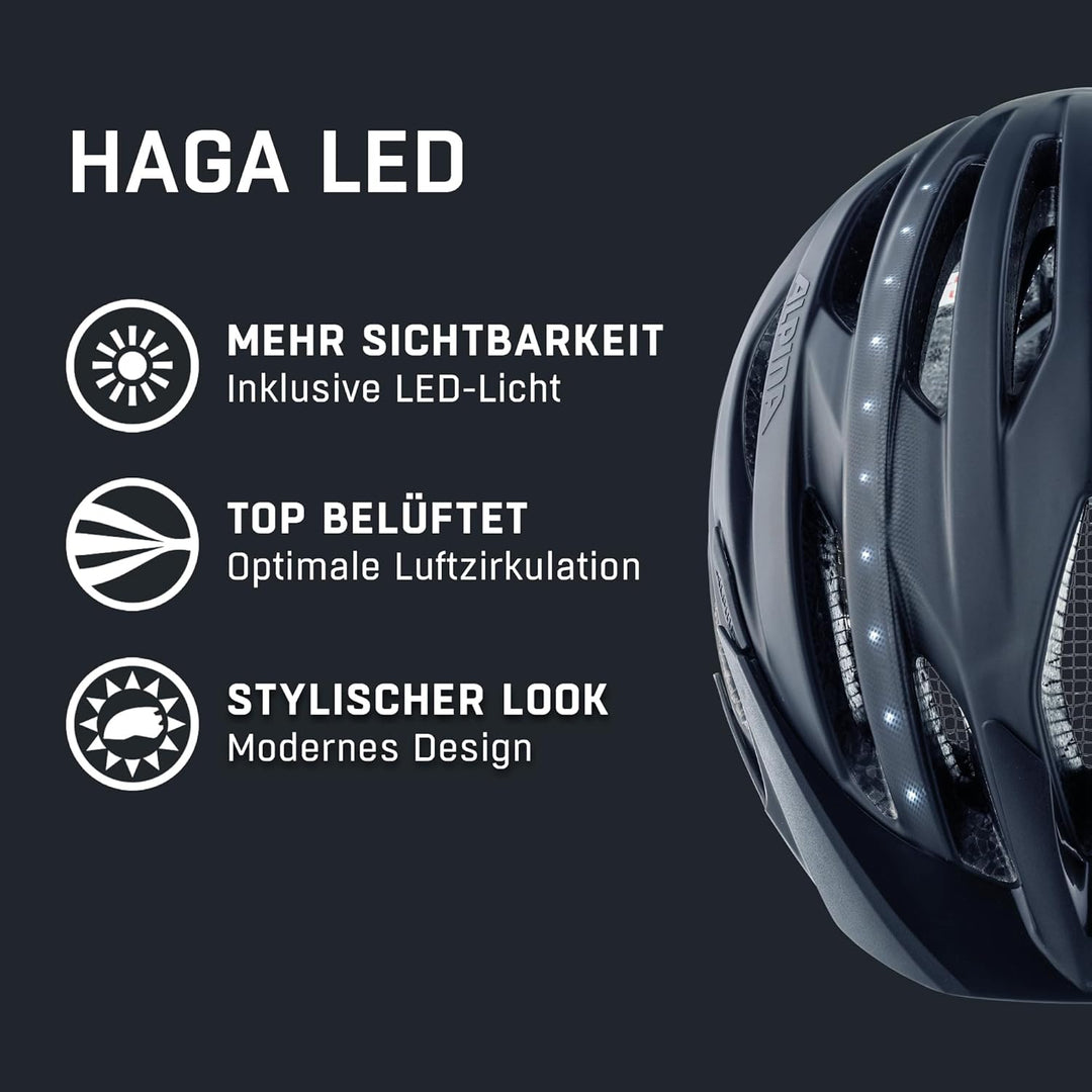 ALPINA HAGA LED - Stossabsorbierender, Beleuchteter & Optimal Anpassbarer Fahrradhelm Mit Integriert