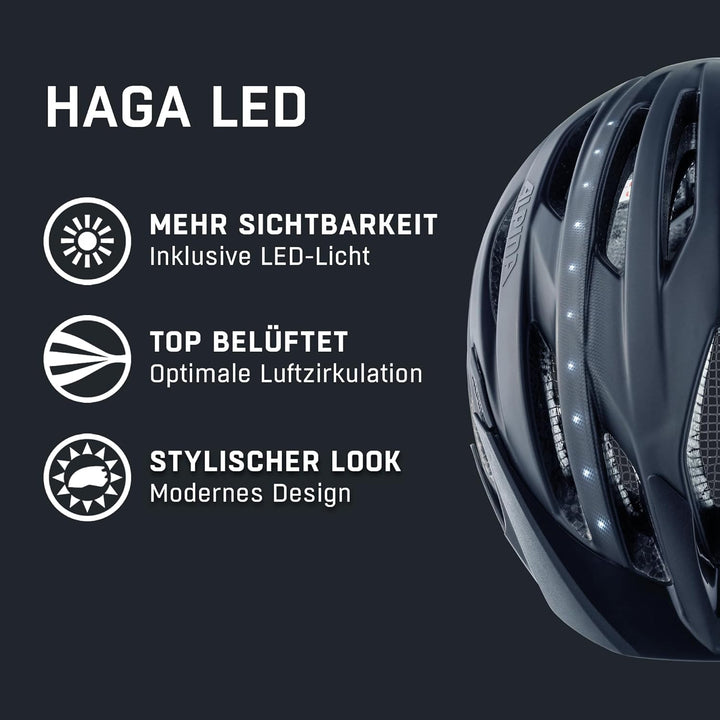 ALPINA HAGA LED - Stossabsorbierender, Beleuchteter & Optimal Anpassbarer Fahrradhelm Mit Integriert