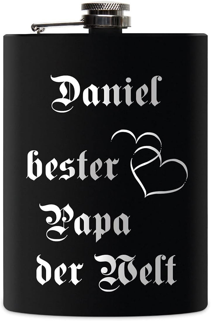 Edelstahl Flachmann 237 ml schwarz matt lackert inkl. individuelle Gravur in Silber von Paule Black