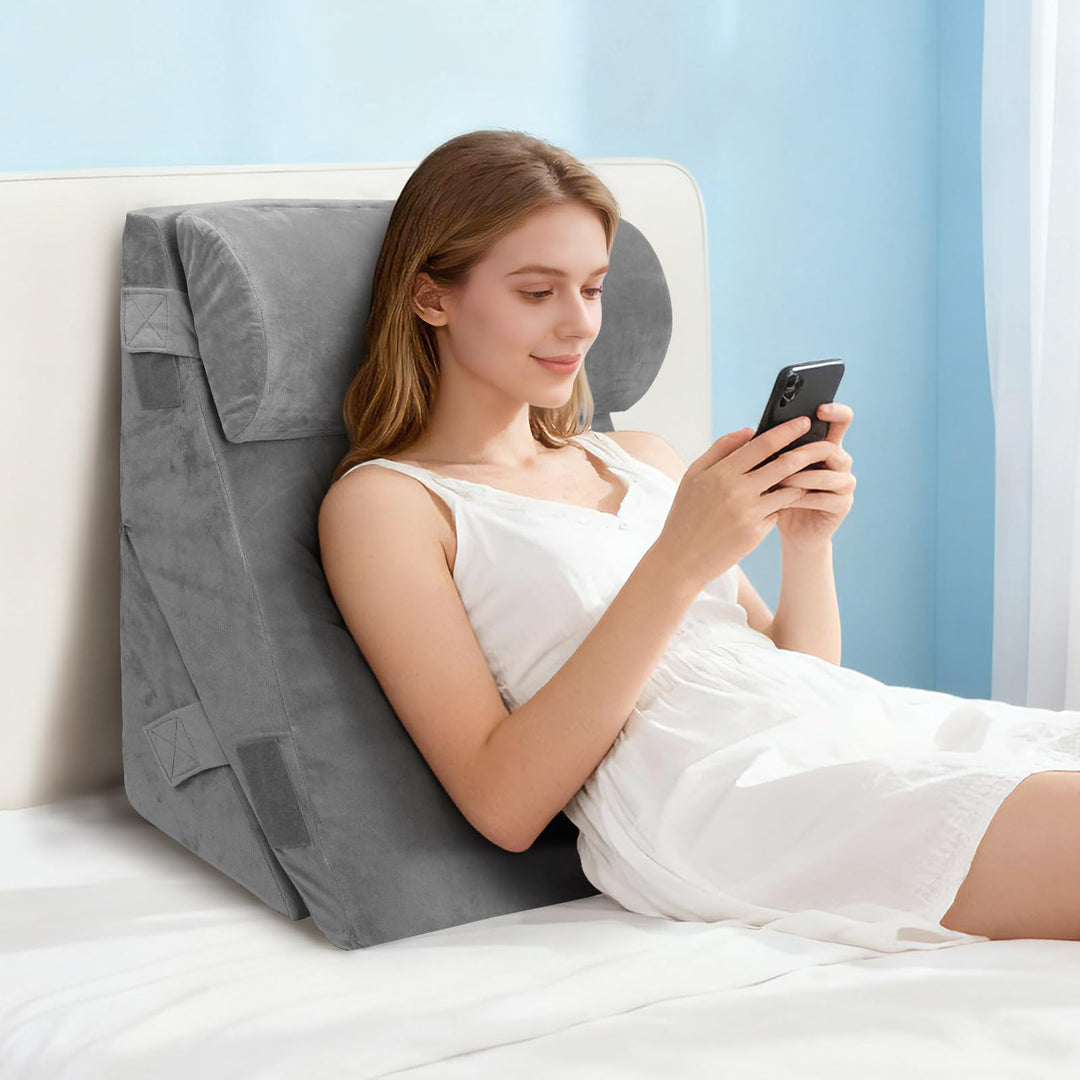 Keilkissen für Bett und Sofa, Doppelte Lage Memory Schaum Lesekissen, Verstellbares Keilkissen, Ergo