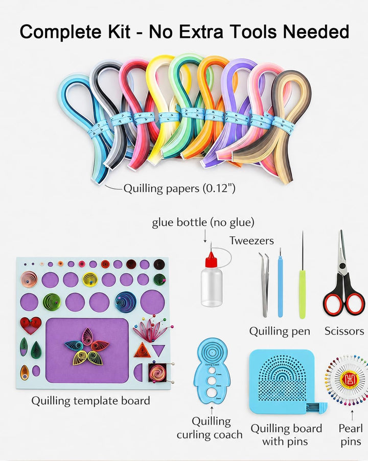 YURROAD Quilling Set, Quilling Papier Werkzeug Set mit 36 Farben 900 Quilling Papierstreifen 3mm, Qu