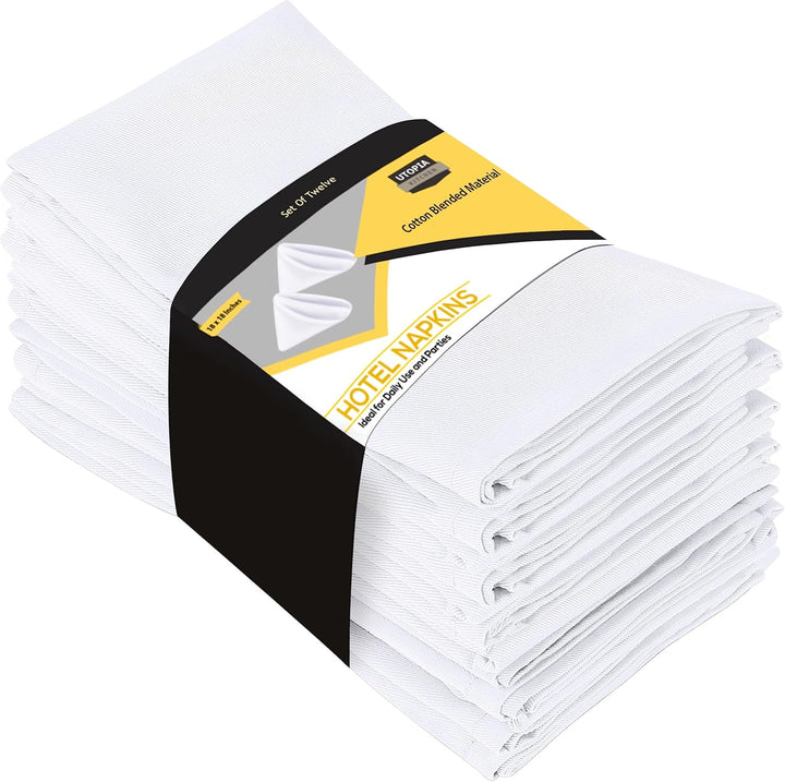 Utopia Kitchen Stoffservietten [12er Pack, Weiss] 50x50 cm Waschbare Tischservietten für Hotel, Mitt