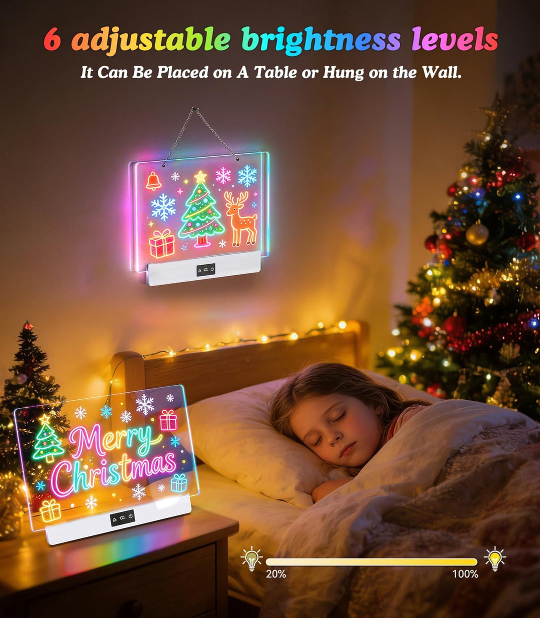 LED Zeichenbrett Kinder Schreibtafel 35*23cm LED Maltafel Notiztafel mit 8 RGB Farben & 3 Modi Ständ