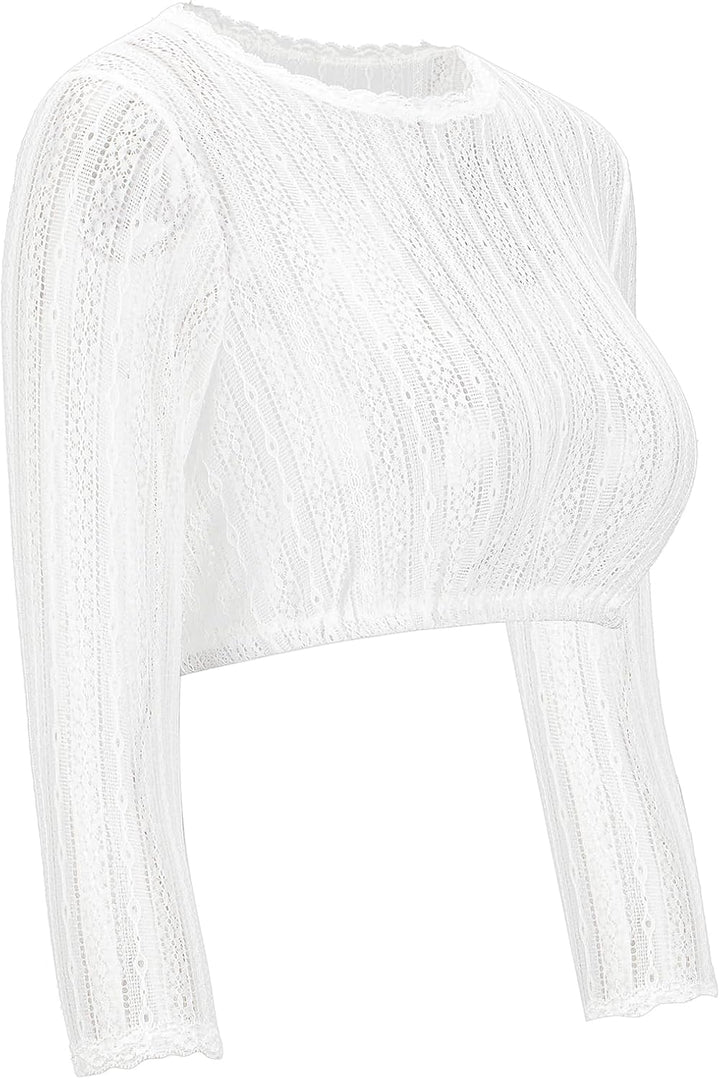 Kelliar Dirndlbluse Damen Trachtenbluse Creme Dirndl Bluse für Bavarian Oktoberfest 38 Creme-017, 38