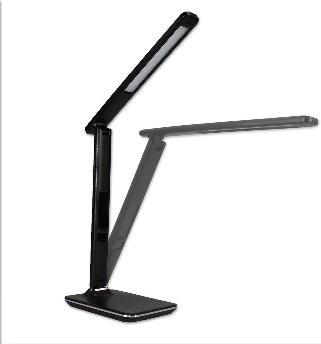@tec Dimmbare LED Schreibtischlampe in Lederoptik mit Display für Datums, Uhrzeit, Temperatur - schw