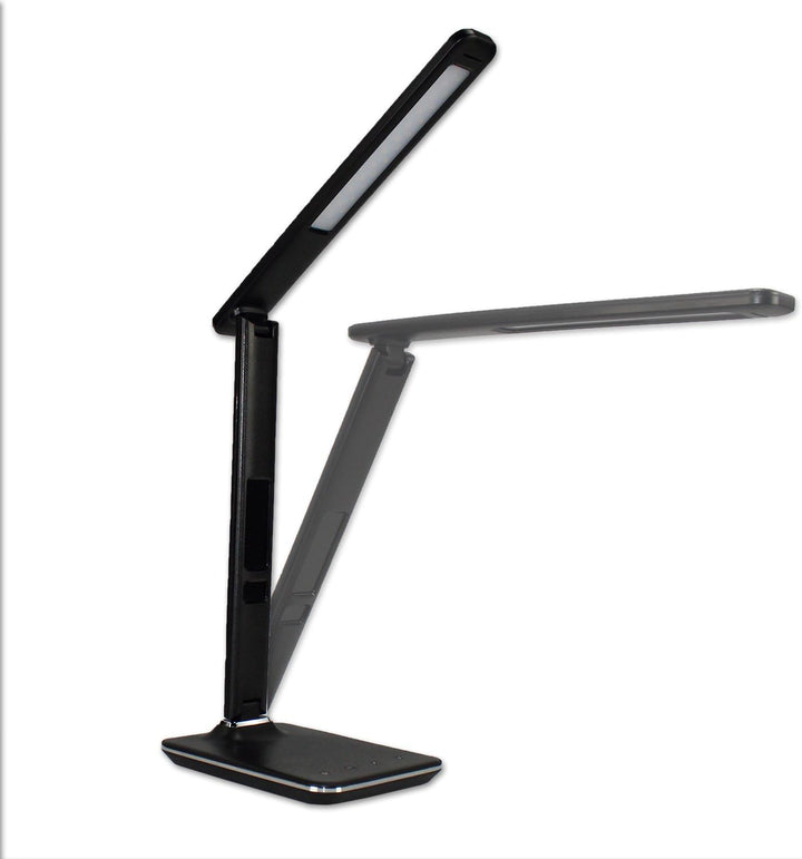 @tec Dimmbare LED Schreibtischlampe in Lederoptik mit Display für Datums, Uhrzeit, Temperatur - schw