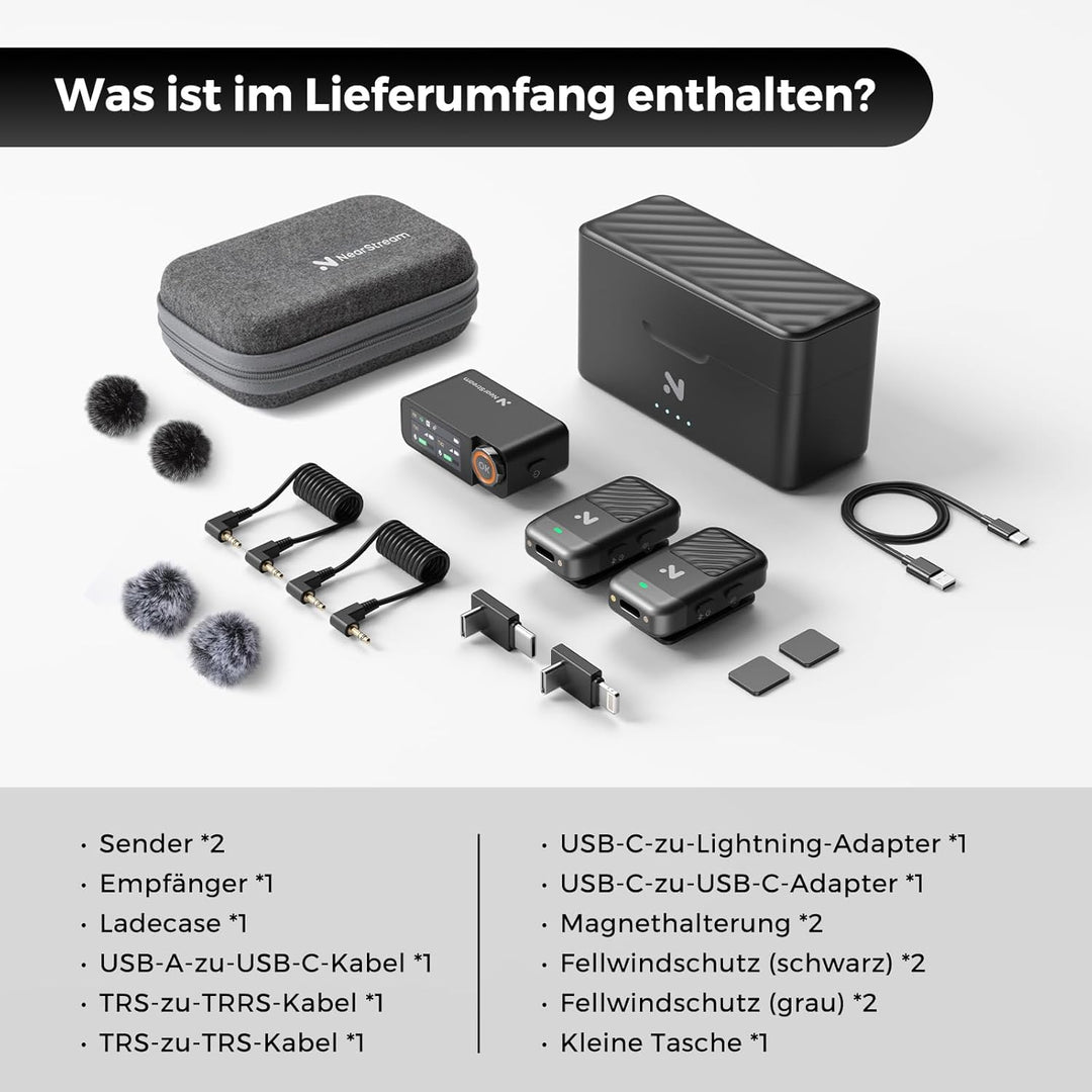 NearStream Wireless Lavalier Mikrofon für iPhone, Android, Kamera und PC Clip-On-Funkmikrofon mit Mo