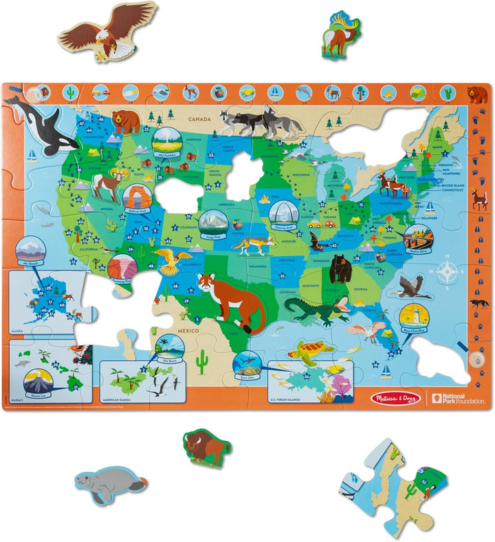 Melissa & Doug National Parks USA-Karte Bodenpuzzle – 45 Jumbo- und Tierförmige Teile, Such- und Fin