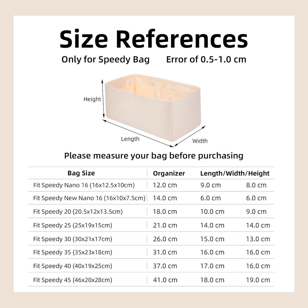 DGAZ Handtasche Tasche Organizer, Seide Innentaschen für LV Speedy Nano/20/25/30/35/40/45 Tasche, Le