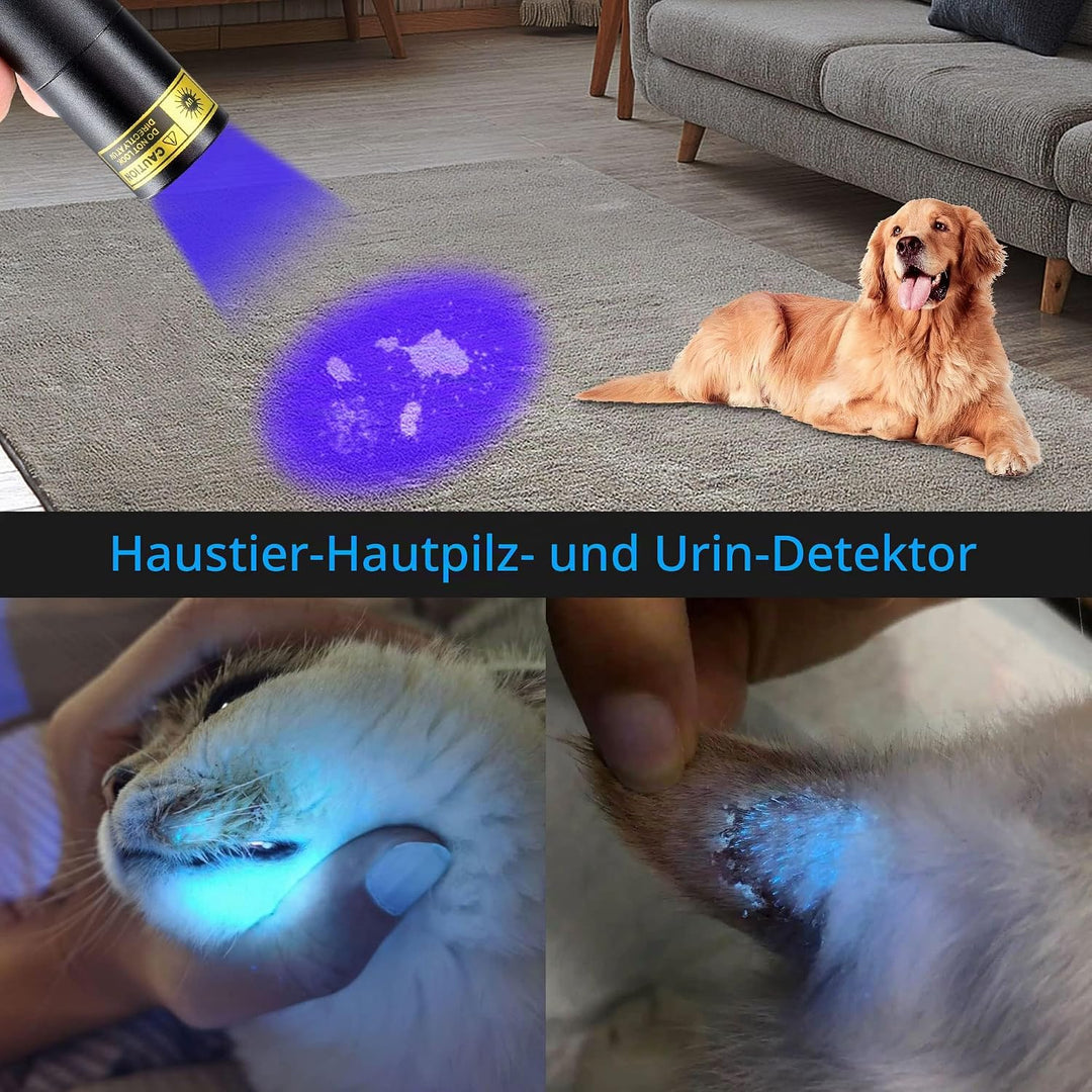 DARKDAWN UV Taschenlampe 365nm Licht, Schwarzlicht Mini Wiederaufladbar, Woodsche Lampe Tragbare LED