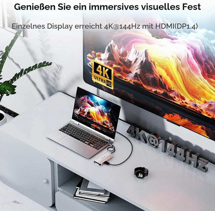 WAVLINK USB-C-Hub, 10-Gbit/s USB-C-Hub mit M.2 PCIe/SATA SSD-Anschluss, HDMI, 100-W-PD, USB-A&amp;C 3.2/