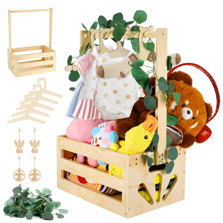 Alitree Babyparty Geschenk, Babyparty Geschenk mit Holz, Baby Aufbewahrungskorb Griff, Personalisier