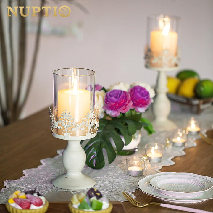 NUPTIO Kerzenständer Weiss Kerzenhalter Stumpenkerzen: 2 Stücke Gothic Deko Vintag Stumpenkerzenhalt