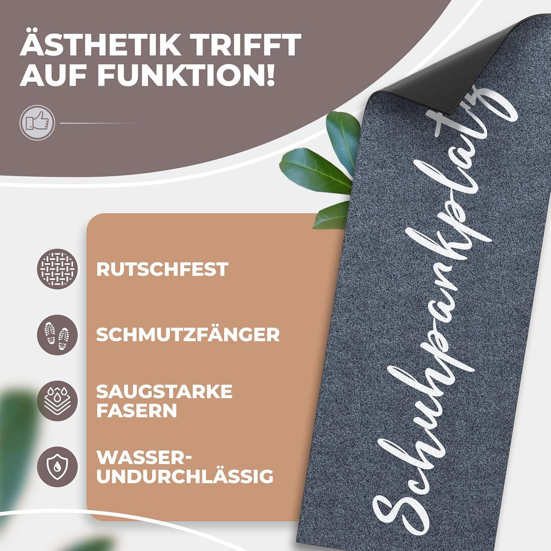 Schuhparkplatz Fussmatte 100x35cm Grau I Waschbare & rutschfeste Indoor-Schuhmatte & Abtropfmatte I