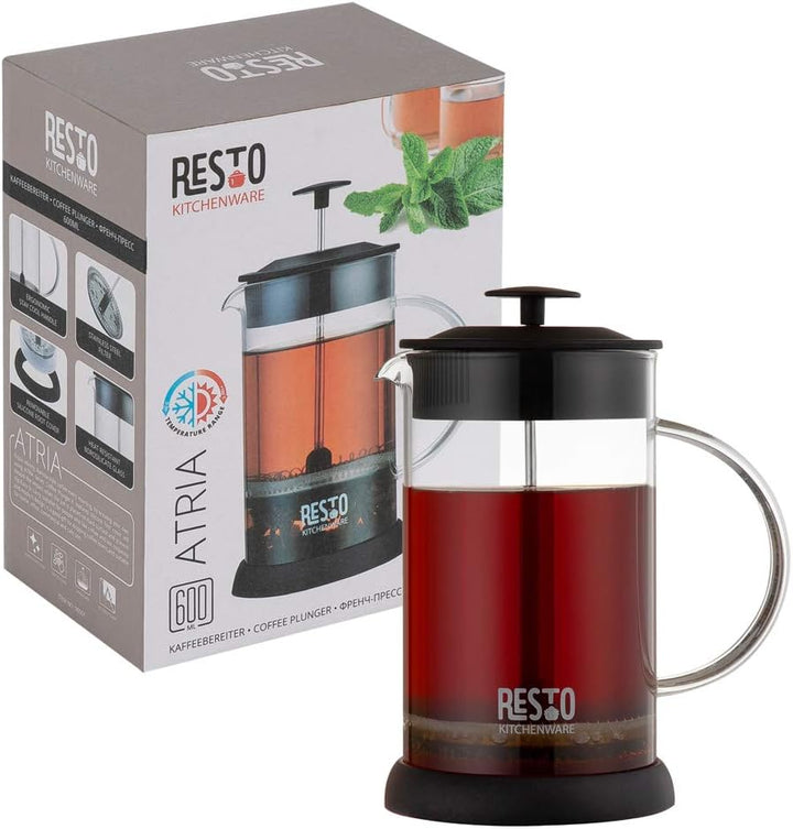 RESTO 90502 French Press System Tee/Kaffeebereiter aus hitzebeständigem Borsilikatglas mit Glasgriff