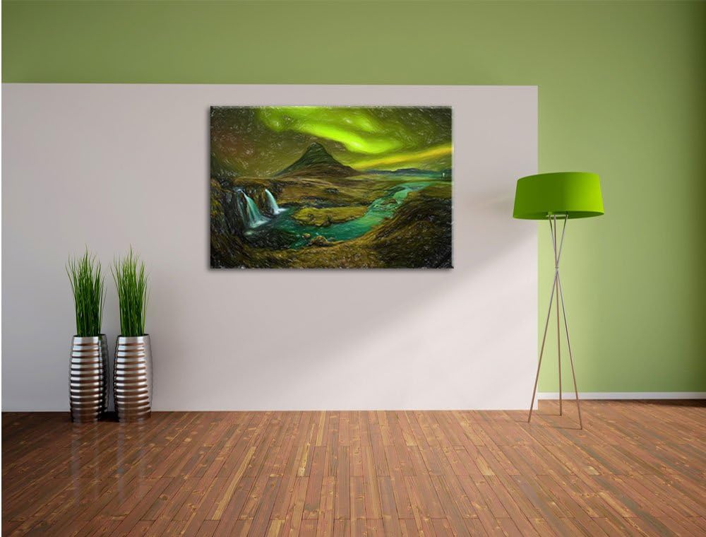 Pixxprint Kirkjufell Wasserfall als Leinwandbild/Grösse: 100x70 / Wandbild/Kunstdruck/fertig bespann