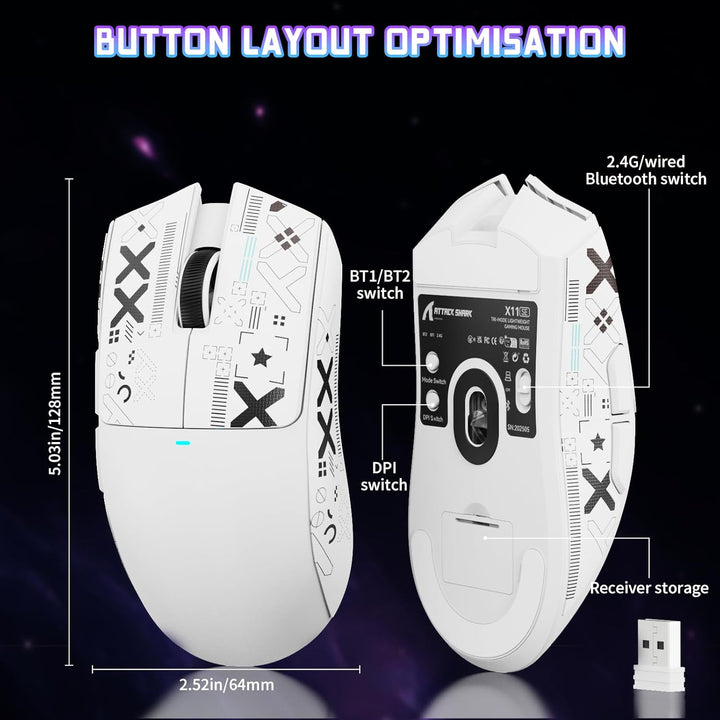 ATTACK SHARK X11 SE Kabellose Gaming-Maus, PixArt PAW3311 Gaming-Sensor, BT/2.4G Wireless/Kabelgebun
