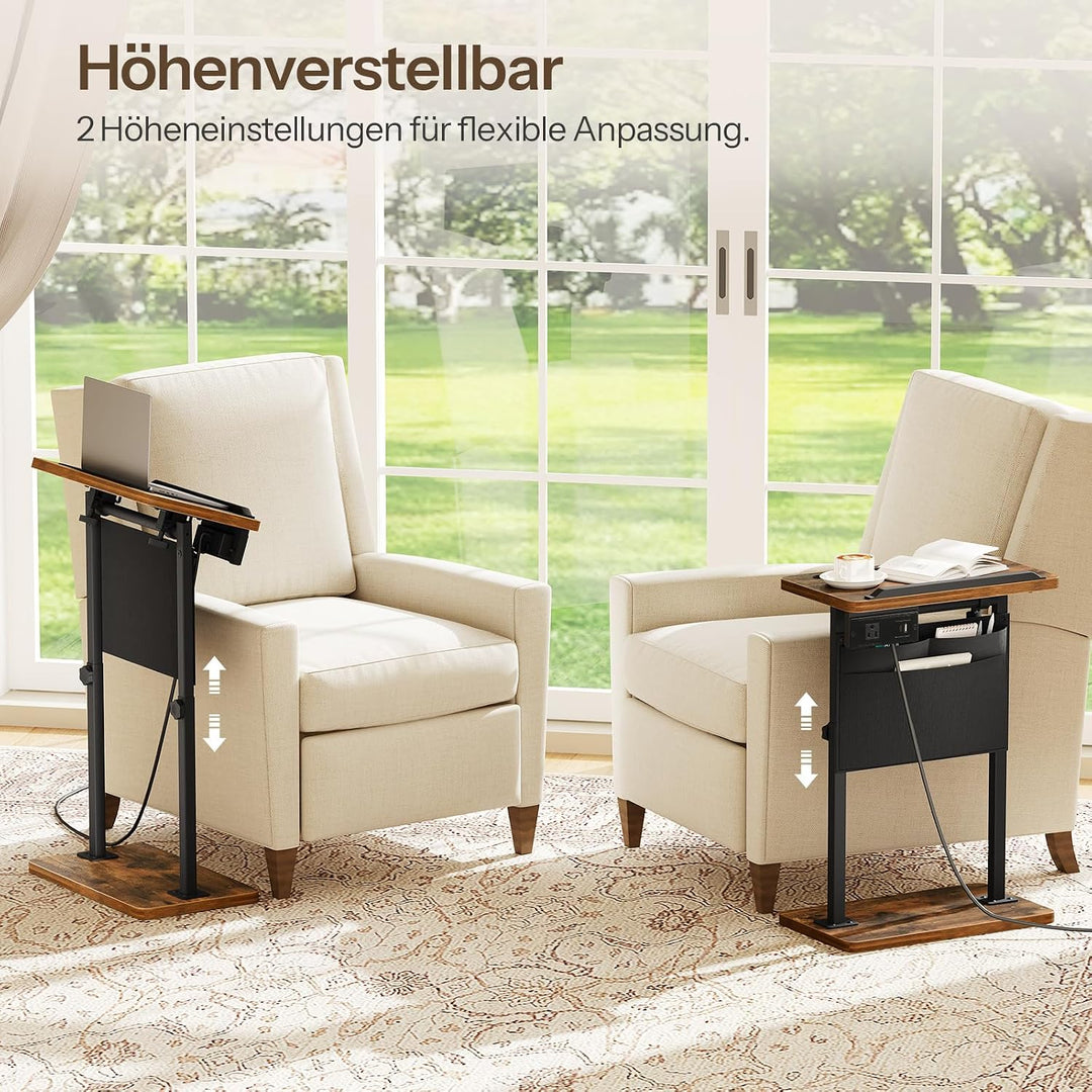 HOOBRO Höhenverstellbarer Beistelltisch (50,5 cm und 75,5 cm), Sofatisch, Couchtisch mit Ladestation