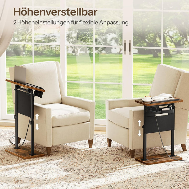 HOOBRO Höhenverstellbarer Beistelltisch (50,5 cm und 75,5 cm), Sofatisch, Couchtisch mit Ladestation