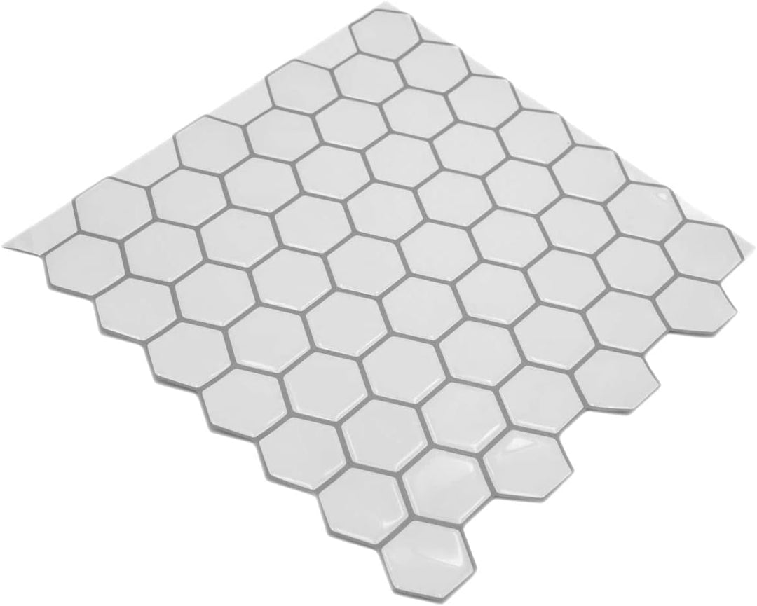 Selbstklebende Mosaik Folie Vinyl Hexagon Optik weiss Küchenrückwand | 10 Mosaikmatten