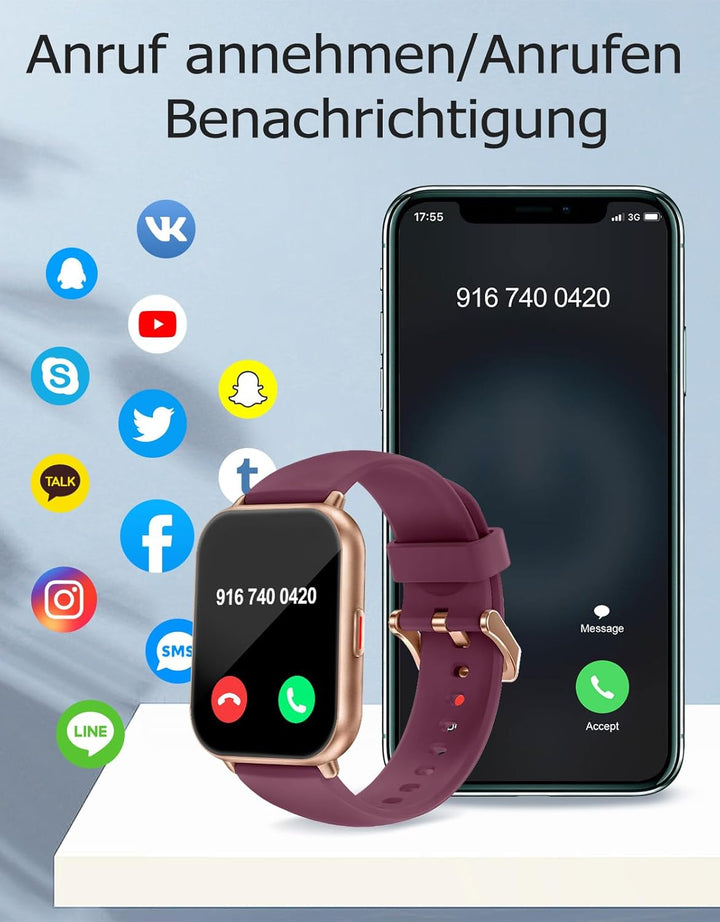 RUIMEN Smartwatch mit Telefonfunktion,Smartwatch für Damen Herren HD-Touch Screen Fitnessuhr mit SpO