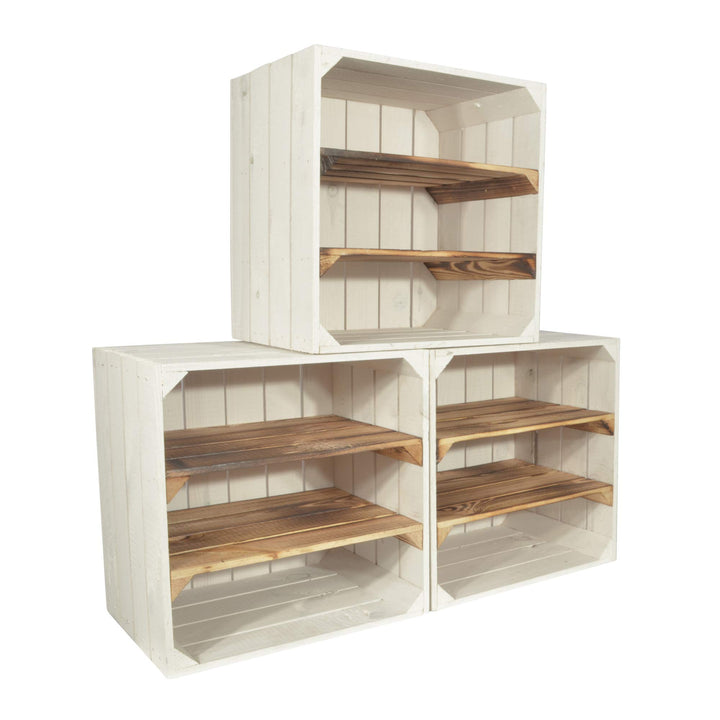 CHICCIE 3 Set Weinregal Wino aus Holz - Weiss Geflammt 2X Regal Holzkiste 3 2x Geflammt Regal, 3 2x