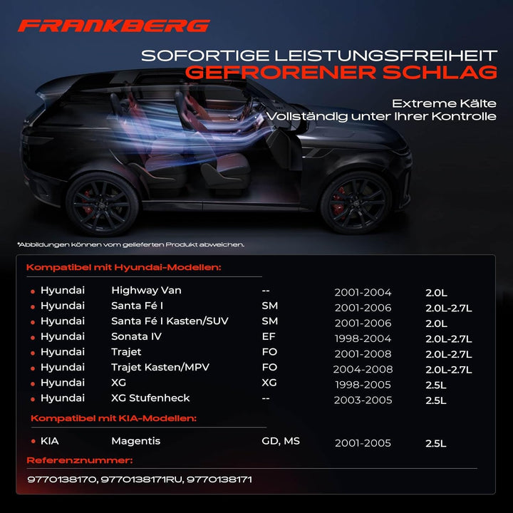 Frankberg Klimakompressor Klimaanlage Kompatibel mit Highway 2.0L 2001-2004 Santa Fé I SM 2.0L 2.4L
