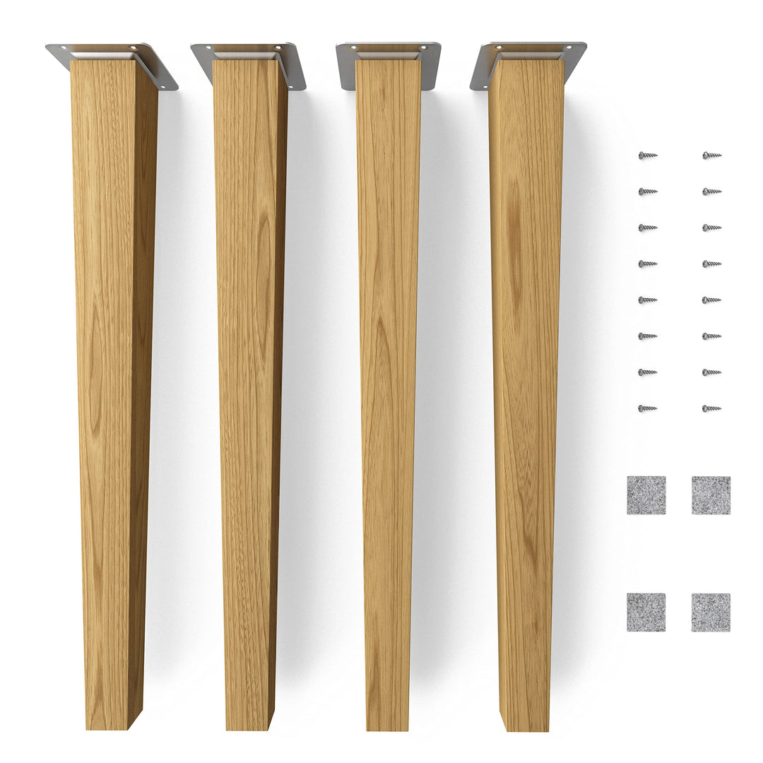 Sossai® Holz-Tischbeine - Clif Square | Öl-Finish | Höhe: 45 cm | HMF3 | eckig, konisch (gerade Ausf
