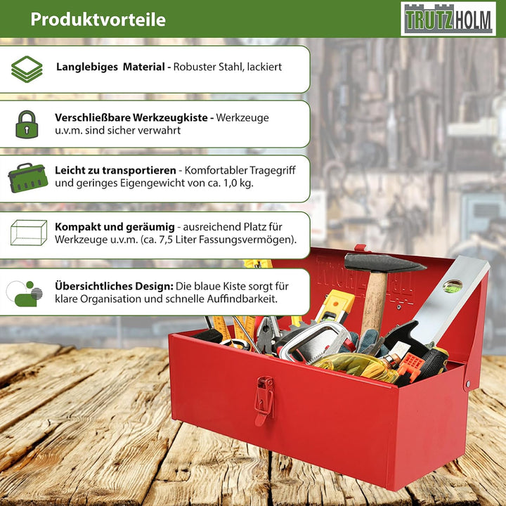 TRUTZHOLM Werkzeugkiste aus Stahl, klappbare Tragegriffe, universell einsetzbar (1 Fach Rot), 1 Fach