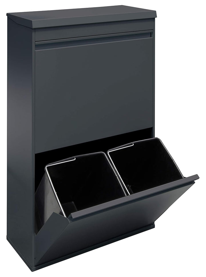 Arregui Top CR624-B Recycling Abfalleimer / Mülleimer aus Stahl mit Aufbewahrungsbox mit Deckel, Mül