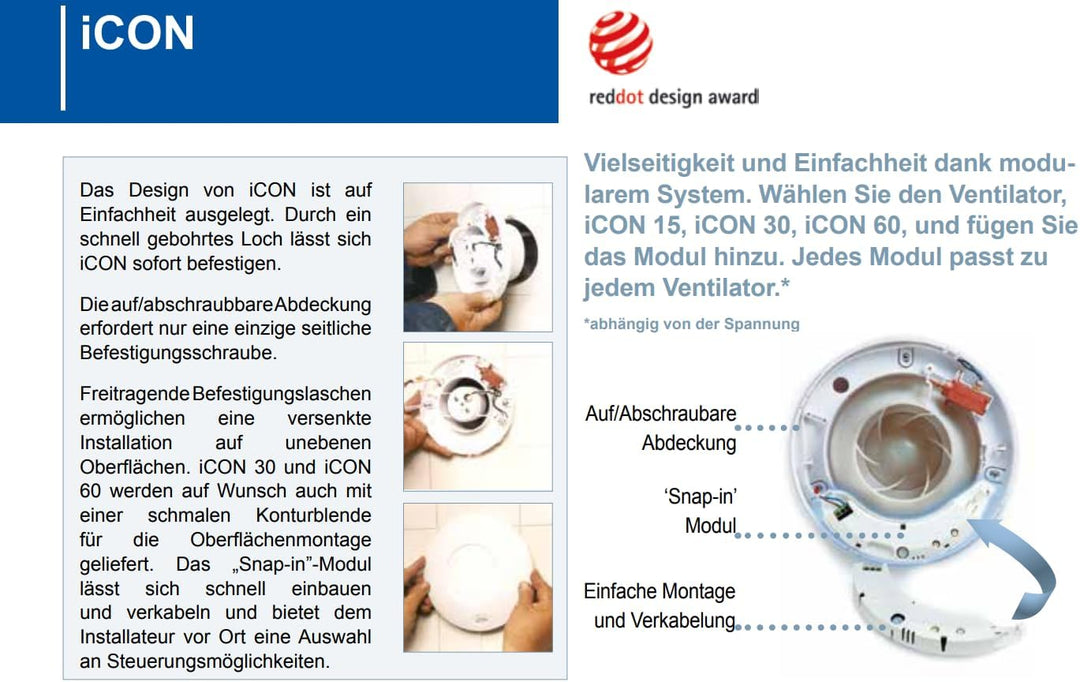 Airflow iCON HTM Steckmodul – Einstellbarer Feuchtigkeitssensor (40–90% rF), Nachlauf-Timer (2–45 Mi