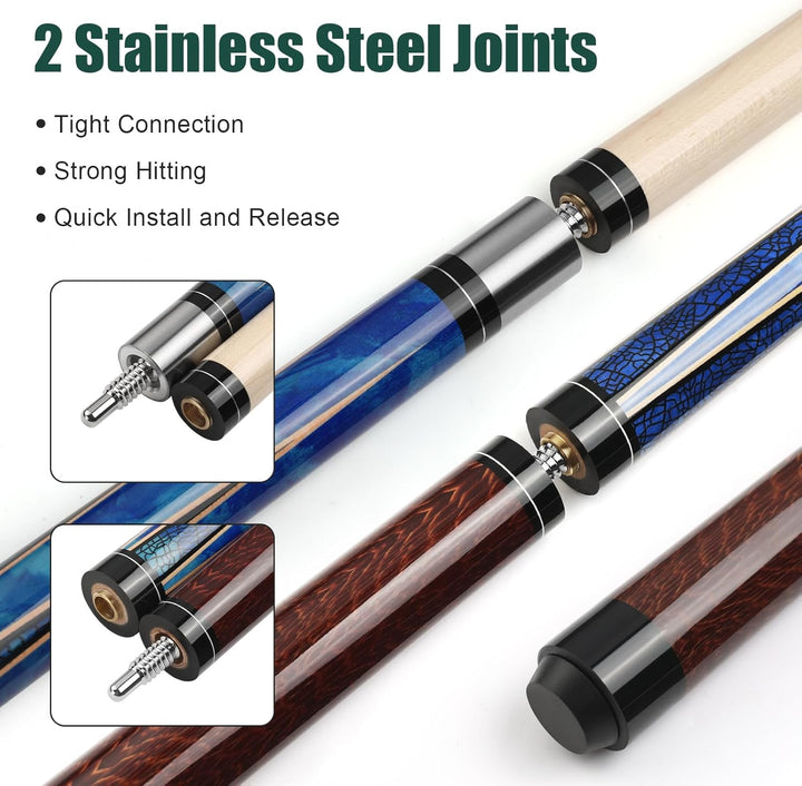 Pool Queue, 58 Zoll Billard Queue Hardwood Pool Cue 13mm Spitzen für Professionelle Billardspieler,